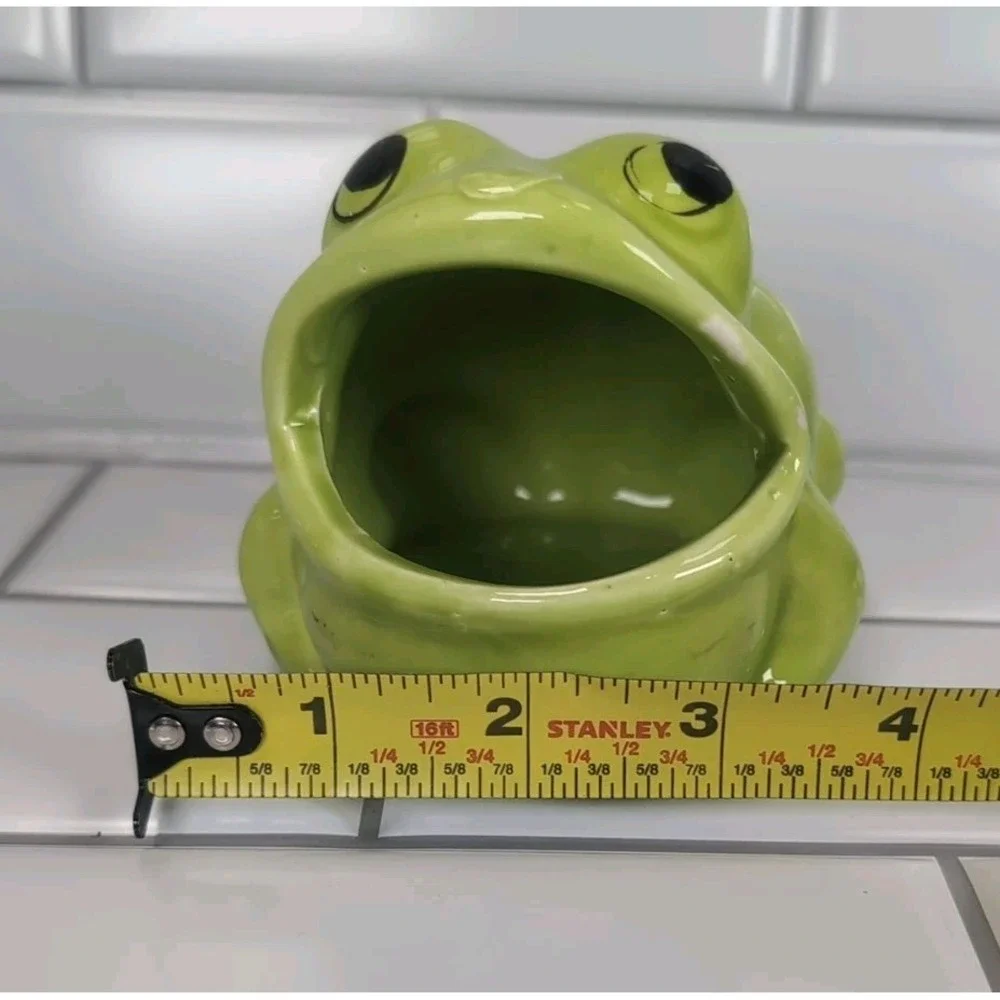 2 Vintage Frogs Ceramic Open Mouth Succulent Planters Pots Or Sponge Holders Set